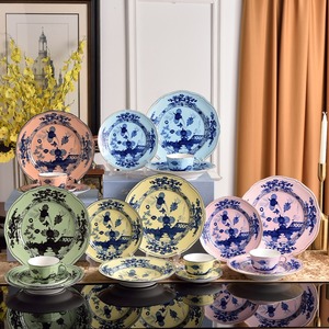 Classic Chinoiserie Floral Porcelain Tableware <b>Set</b> Green Or Peach Color Ceramic Plates Cups <b>For</b> Home Decor Wholesale - Product Image 2