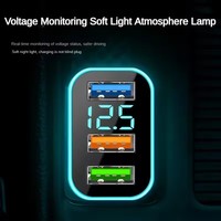 Cargador de coche de 66W, adaptador de encendedor de cigarrillos de carga rápida, 3 puertos USB A + C, cargador de teléfono de carga rápida con pantalla de voltaje