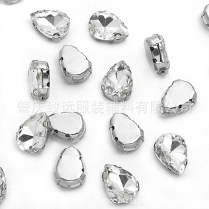 Base de diamantes de imitación en forma de lágrima de 10x14 mm, cristal transparente de base plana para accesorios de bricolaje para vestidos de novia - Product Image 1