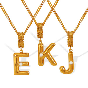 Collar con Colgante de Letra A en Acero Inoxidable Chapado en Oro con Cadena de Perlas de Imitación, Unisex, Moderno, para Uso Diario - Product Image 4