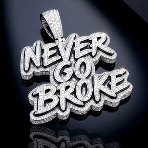 NEVER GO BROKE Colgante de Letra Personalizada de Moissanita VVS1 con Corte Brillante, Plata de Ley 925, Estilo Hip-hop, Amuleto de Alta Visibilidad Unisex - Product Image 1