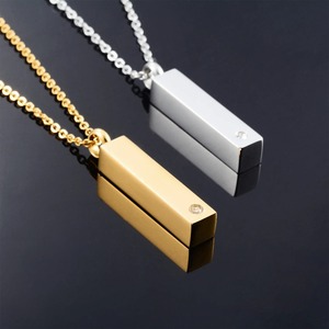 Ciondolo a barra con catena in acciaio inossidabile per ricordo commemorativo, collana con cristallo, gioielli da uomo per ceneri - Product Image 4