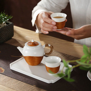 Chinese Handmade Woven Porcelain Bamboo <b>Tea</b> <b>Set</b> Heat Resistant Dehua Teapot And Cups Traditional Gift Box <b>Set</b> - Product Image 2