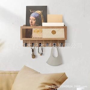 Wooden Key Rack Wall Mounted Entryway <b>Shelf</b> With <b>Hooks</b> Double Layer Storage Organizer For Mail And Keys Bedroom Living Room - Product Image 2