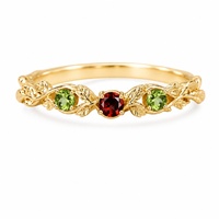 Bague Grenat et Péridot, motif feuille d'or, trois pierres, style vintage, pour usage quotidien