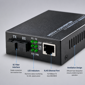 Convertidor de medios Fast Ethernet de 10/100Mbps, puerto SC de fibra única, transceptor de fibra óptica Plug and Play de 25KM A‑B Pair - Product Image 3
