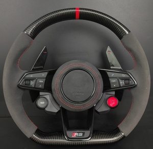 Volant de voiture personnalisé en fibre de carbone et Alcantara avec bouton de démarrage/arrêt et palettes de changement de vitesse pour <span class=keywords><strong>Audi</strong></span> A/<span class=keywords><strong>Q</strong></span>/S/RS Series - Product Image 1