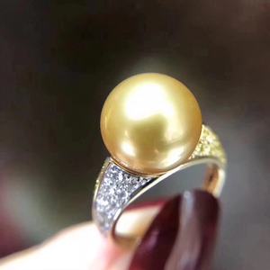 Anillo de Oro de 18K Chapado en Oro Amarillo con Cuentas Redondas de 12-11mm de Luz Intensa, Anillo de Oro de Agua de Mar Extremadamente Concentrado, Comparable a los Anillos de Perlas - Product Image 2