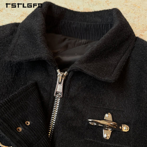 Veste bomber en laine avec fermeture éclair personnalisée par le fabricant, logo personnalisé, fermeture à boucle de homard, doublure matelassée, veste vintage courte pour homme - Product Image 4