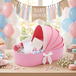 Caja de <span class=keywords><strong>Regalo</strong></span> con Arreglo Floral de Fresas Dulces, <span class=keywords><strong>Cesta</strong></span> de Cartón con Forma de Cuna para Bebé - Product Image 5