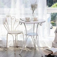 Ensemble table et chaises en fer forgé vieilli, style nordique minimaliste français, pour balcon extérieur, jardin, cour, repas décontractés