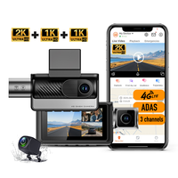 Caméra de voiture 4G à 3 objectifs avec enregistrement 2K, Wi-Fi, GPS, ADAS, BSD, diffusion en direct 4G, compatible carte 512 Go et plateforme CMSV6, écran tactile 3 pouces