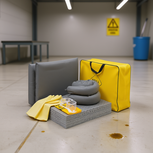 Kit universal para derrames de 43 piezas con 30 almohadillas absorbentes, 2 calcetines y suministros de limpieza para el control de derrames - Product Image 2