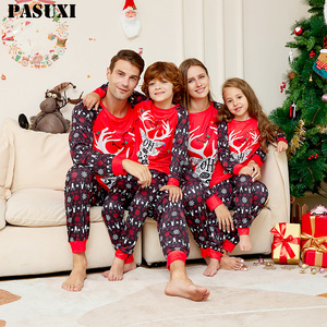 Conjuntos de Pijamas com Estampa de Desenhos Animados PASUXI, Impressão de Letras, Pijamas de Algodão para Crianças, Bebês, Mulheres e Homens, Conjunto de Pijamas de Natal - Product Image 1