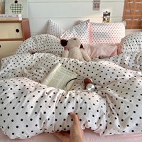 Ensemble de draps de lit 4 pièces en polyester imprimé à 100%, taille king, motif à pois, ensemble de literie en gros