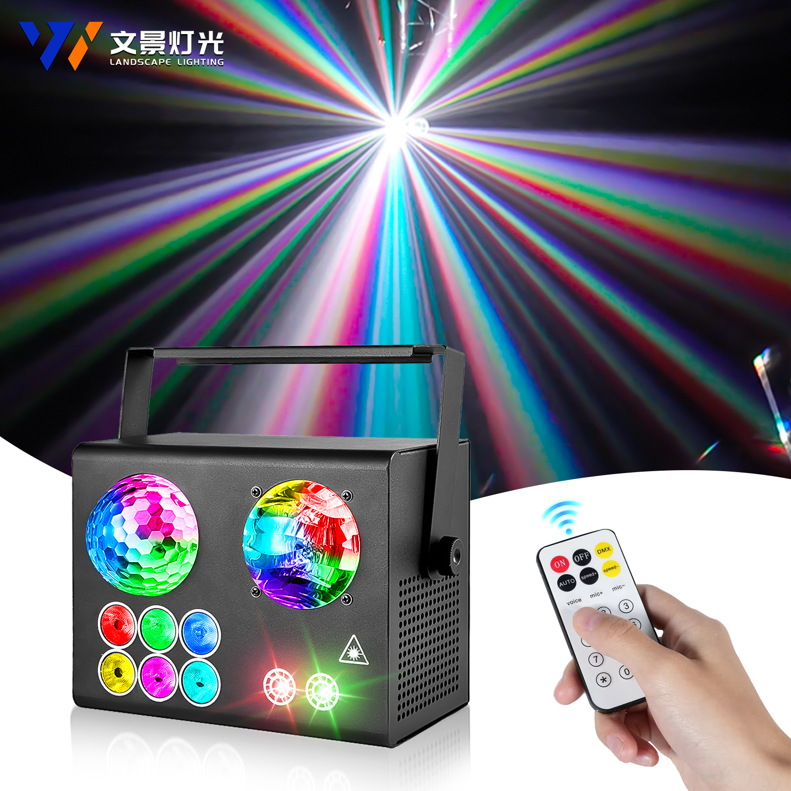 50W Portable Mini LED Laser Stage Light 4-in-1 RGBW LED Rotating Colorful Lights Night Club Effect DMX512 Remote Disco DJ KTV