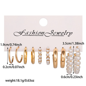 Ensemble de boucles d'oreilles fantaisie géométriques en forme de C, imitation perle, acier inoxydable, pour femme, anniversaire - Product Image 4