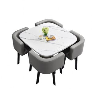 Set da Pranzo Moderno di Lusso con <span class=keywords><strong>Tavolo</strong></span> Quadrato, Quattro Sedie e Un Tavolino da Caffè con Design Salvaspazio in Metallo - Product Image 4