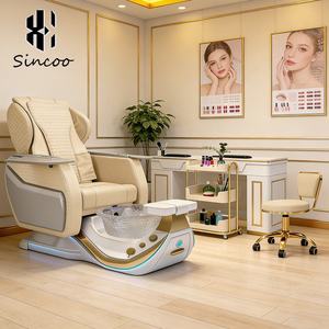 Sillón de Pedicura Eléctrico de Lujo con Spa para Pies, Silla de Masaje con Lavabo de Cerámica y Luces LED para Salón de Uñas - Product Image 1