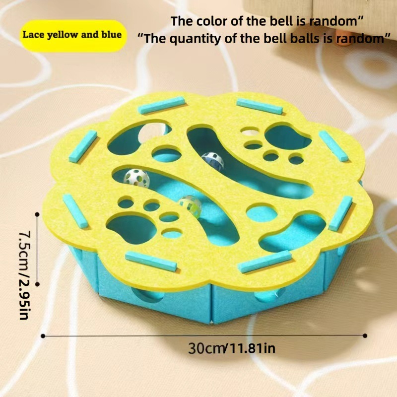 Nuevo color [Azul Encaje y Amarillo] Laberinto Educativo para Gatos con Juego de Recuperación de Pelota.