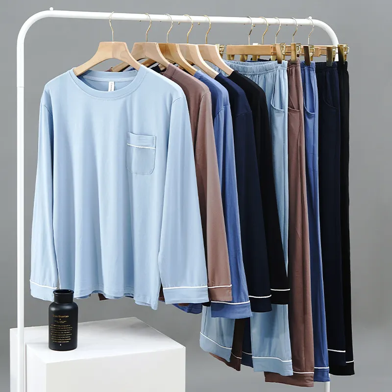 2022 Wholesale Round Collar Pajamas Mens Cotton Pajamas Sets For Men