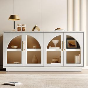 Dropshipping Contemporary Freestanding Storage Organizer <strong>Cupboard</strong> White Arched Cabinet Display Shelves Entryway - Product Image 1