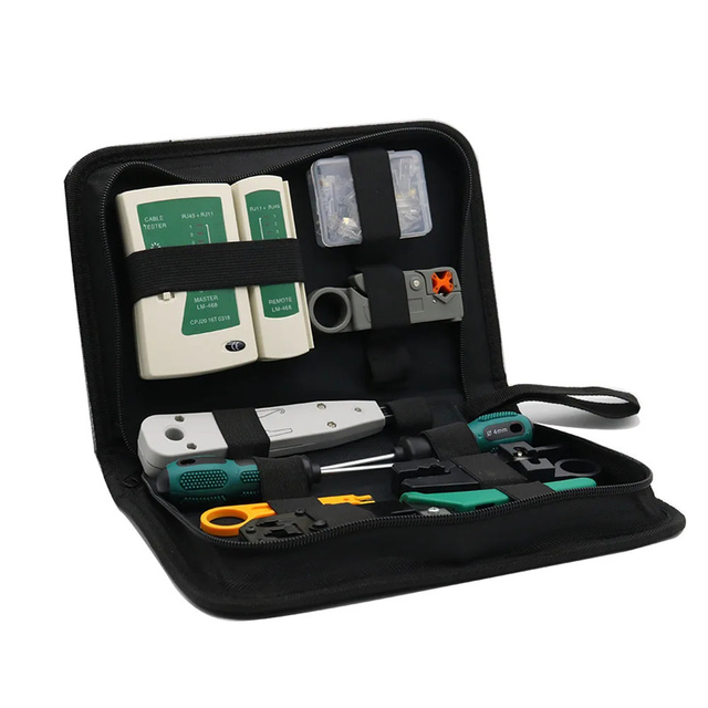 11PCS Network Tool Kit with Cable Tester RJ45 Crimper Stripper Screwdriver Connector Set for Ethernet LAN Network Repair