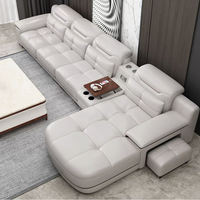 Canapé modulaire en cuir 7 places avec fonction de relaxation électrique, canapé de salon avec charge USB Type-C, structure en bois