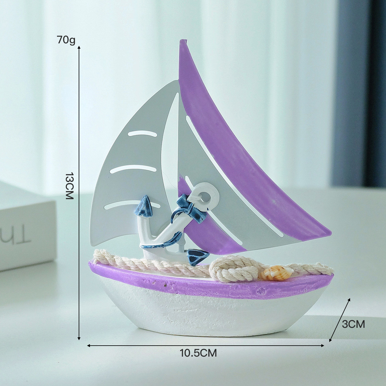 Iron sailboat with purple anchor