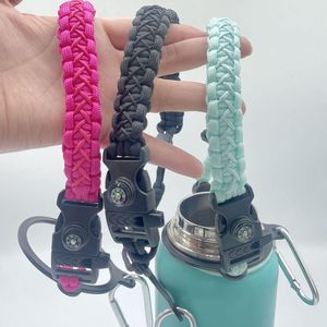 Hydro Flask Water Bottle Rope Nylon Braided Strap With Carabiner For Outdoor Use Black Rose Red Light Blue - Product Image 1