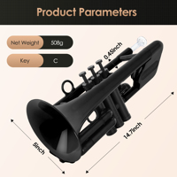 Factory Outlets C Tone Black Color Plastic Trumpets for Music Instruments Lightweight Trumpets for Beginners with Gig Bag