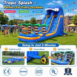 Toboggan aquatique gonflable tropical à double piste pour enfants, idéal pour le jardin, divertissement estival, qualité commerciale, PVC écologique, CE EN4960 ASTM 600KG - Product Image 3