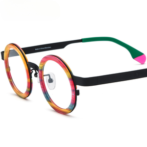 Monture de lunettes ronde sans monture en titane et matériaux mixtes, style punk unisexe, pour lunettes de lecture avec verres en PC, avantage pour le gaming - Product Image 1