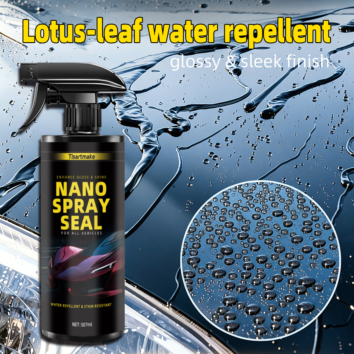 Nano Spray Tire Sealant – Long-Lasting Glossy Hydrophobic Tire Shine & Rubber Care Wax - View 3