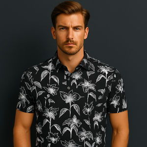 Polo d'été pour hommes de haute qualité affaires décontracté couleur unie broderie t-shirt manches courtes revers imprimé motif tissu - Product Image 1