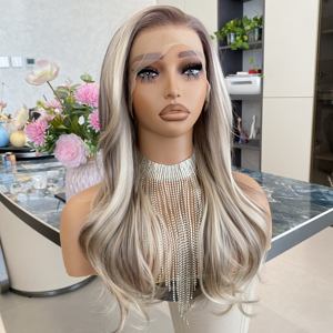 วิกผมใยสังเคราะห์ญี่ปุ่นแบบใส 13x4 สีบลอนด์ไฮไลท์อุ่นๆ แฟชั่น ทันสมัย  พร้อมไรผมที่ถูกรูปทรงไว้แล้ว  ลอนซุปเปอร์เวฟ ทนความร้อน - Product Image 4