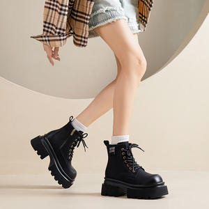 2025 nuovo stile britannico con suola spessa in pelle di mucca da donna con plateau alla caviglia marrone tacchi pesanti traspiranti autunno/inverno versatili - Product Image 3