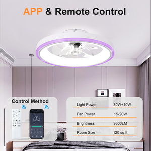 19.7" Modern RGB <b>Ceiling</b> Fan with <b>Lights</b>, Flush Mount Low Profile Fan with Dimmable 3000-6500K LED for Bedroom, White - Product Image 3