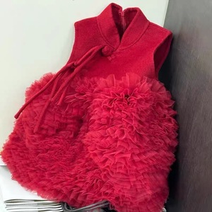 Tongxingyuan Girls Chinese Style Dress Red Wool Mesh Princess New Year Outfit - Product Image 4