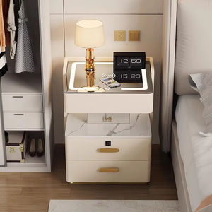 Muebles de dormitorio inteligentes, mesita de noche, cajón, 2 luces, parte superior de cristal, cargador inalámbrico Usb, música, mesita de noche de madera, mesa auxiliar - Product Image 3