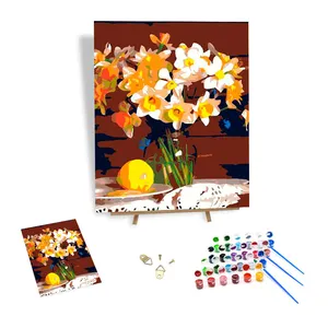 Pintura al óleo de arte por números Kit DIY limón pintura por número con florero de flores pinturas de pared Decoración