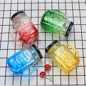 Bán buôn vuông 16 oz đồ uống lạnh sử dụng số lượng lớn cốc thủy tinh màu nước trái cây <span class=keywords><strong>Mason</strong></span> Jar uống cup với xử lý và rơm - Product Image 3