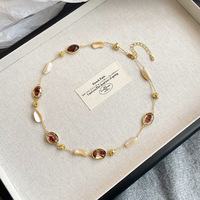 Kalung Batu Alam Halus Gaya Boho, Batu Kerikil, Buatan Tangan, Rantai Berlapis Emas dengan Manik-manik Kuningan, Aksesoris Perhiasan