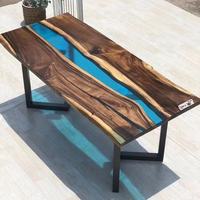 Table à manger en bois de noyer massif, fabrication directe d'usine de meubles pour la maison, cuisine, PLUS DE DESIGN, dalle en résine époxy rivière