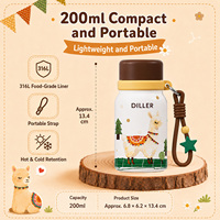 Bouteille isotherme sous vide DILLER 200 ml en acier inoxydable 316, adorable thermos alpaga, gourde de voyage portable pour enfants