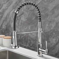 Robinet de cuisine monocommande chaud/froid à montage sur comptoir, avec douchette extractible, finition chrome poli céramique, à ressort