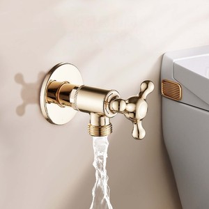 Robinet d'arrêt triangulaire français doré champagne pour eau chaude/froide, robinet de luxe en laiton chromé pour toilettes domestiques, garantie 3 ans - Product Image 2