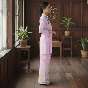 Ensemble Baju Kurung Borong Direct Kilang Ironless Cey Crepe Murah Quatre Sens de Traction Anti-Boulochage Kebaya Femme Dentelle Sulam Imprimé - Product Image 2