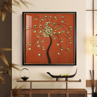 Déco murale 3D artisanale métal feuilles ginkgo, cadre massif, tenture authentique pour déco intérieure hôtel