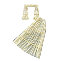 Ensembles deux pièces élégants pour femme, style coquette, coupe ajustée, avec haut à épaules dénudées à volants et manches longues, et jupe longue à volants, pour l'été et les vacances
